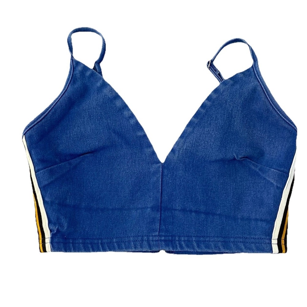 Goodtime USA Denim Halter Cropped Top Multicolor Bustier Bralette Small Blue